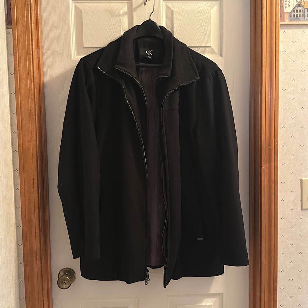 Calvin Klein Men’s Black Wool Winter Coat, Large